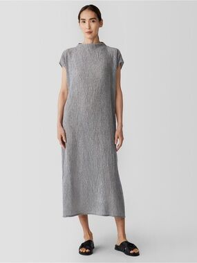 Eileen Fisher Plissé Funnel Neck Dress Size Large